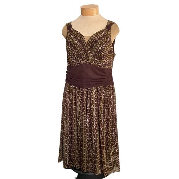 Dressbarn Womens 16W Brown Green Sleeveless Dress Made in China - Picture 1 of 11
